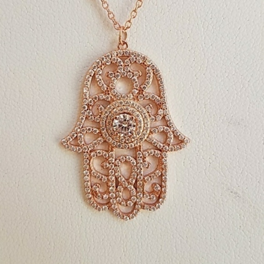 Rose Gold plated hamsa hand 2pc Necklace chain